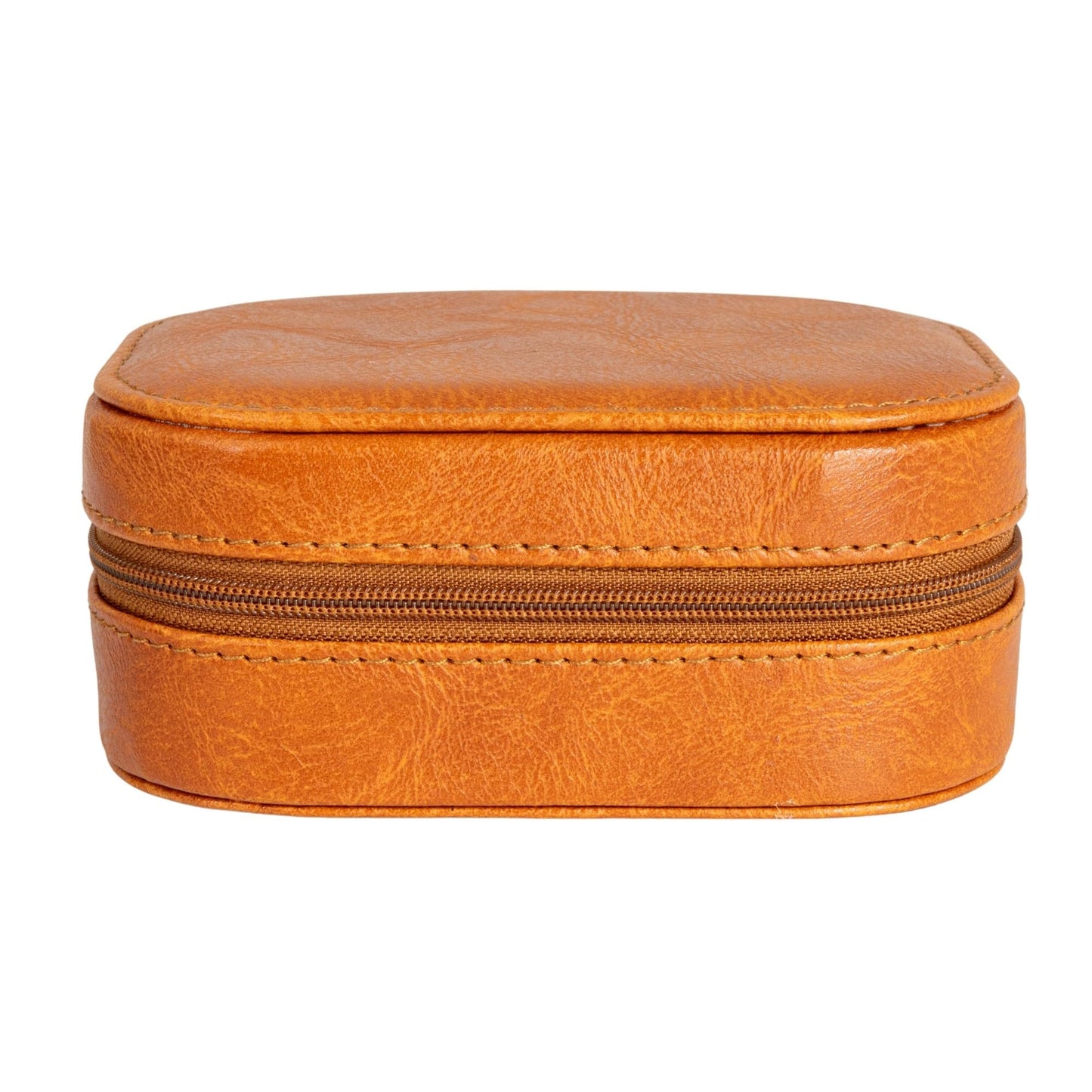 Household Essentials Vegan Leather Travel Jewelry Organizer Box, Caramel Color