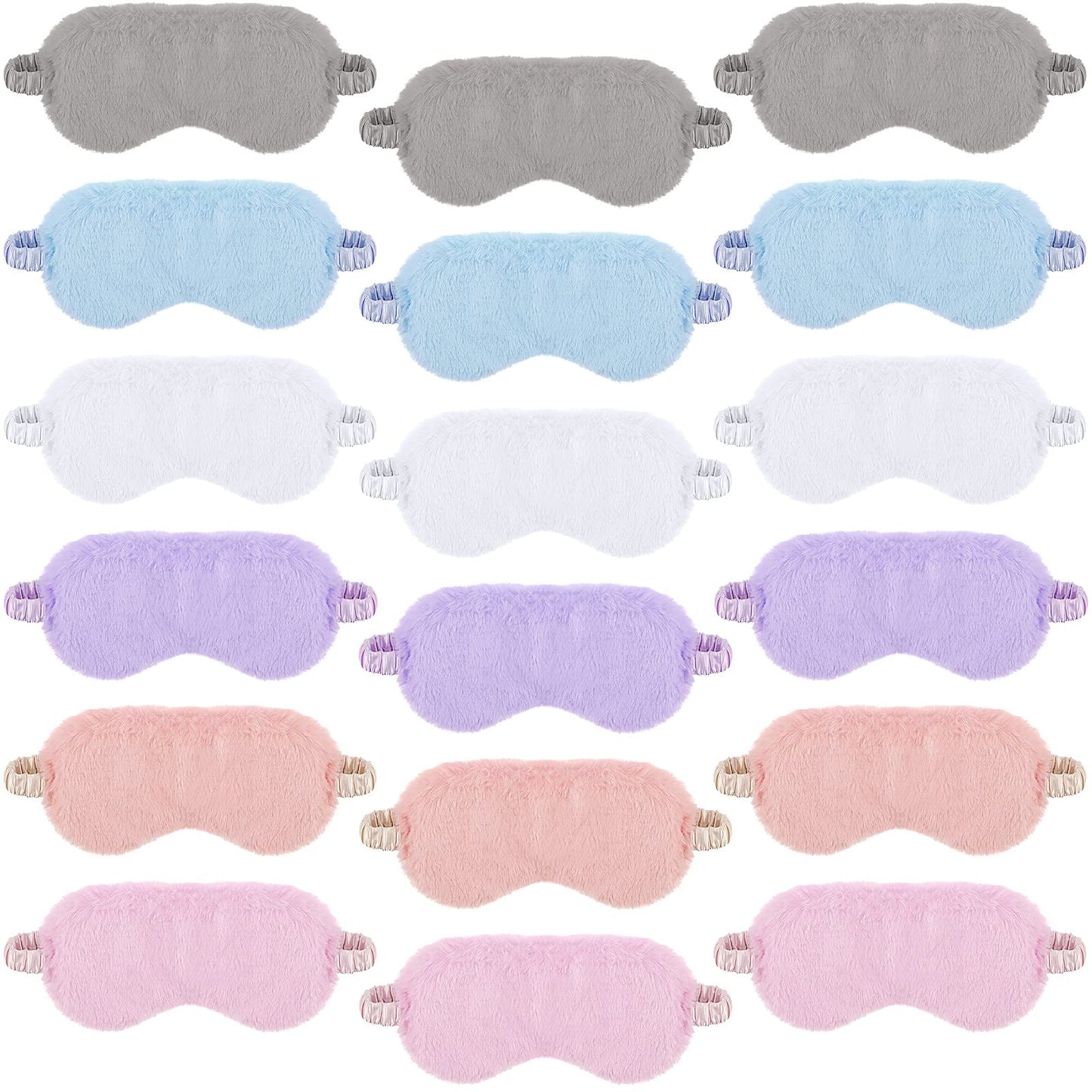 SATINIOR 18 Pieces Plush Eye Mask Soft Sleeping Blindfold Fluffy Eye Cover for Girls and Adult Party Favors