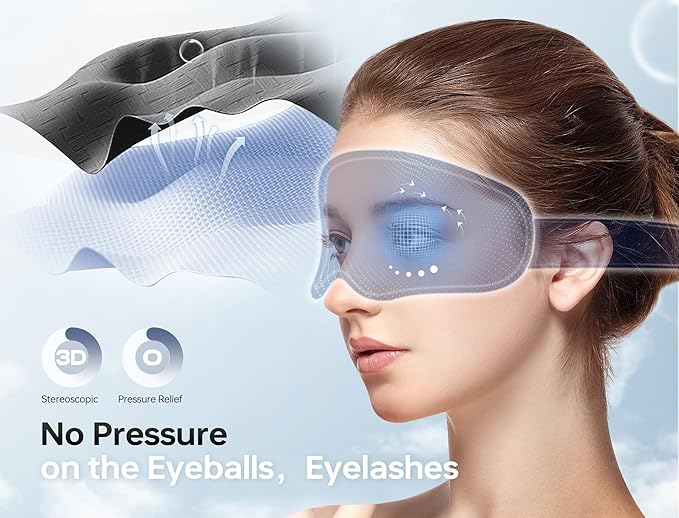 TOPOINT Sleep Mask with Bluetooth Headphones, 3D Eye Mask for Sleep Headphones with White Noise, Total Blackout, 5.4 Bluetooth, Timer, 15 Hours for Women Men, Travel, Meditation, Nap, CPAP Users