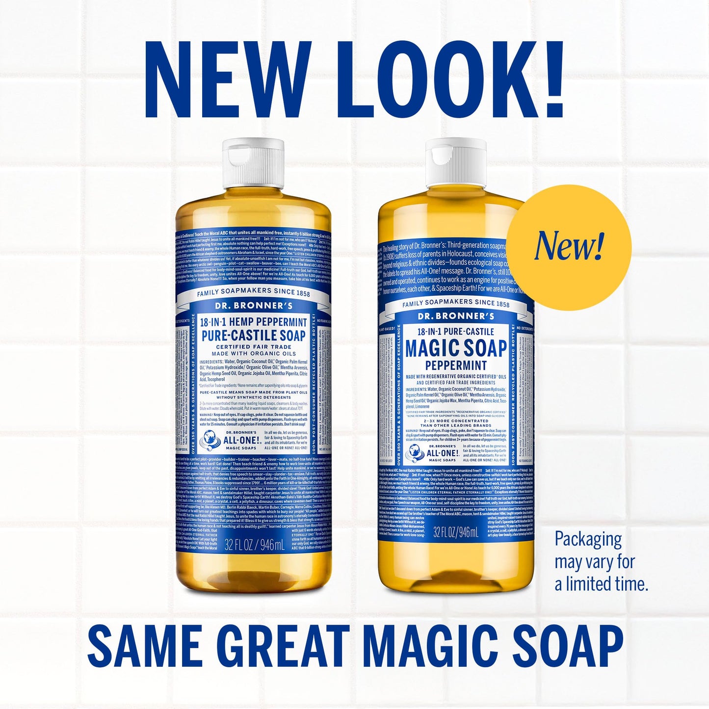 Dr. Bronner's Pure-Castile Magic Liquid Soap - Made with Regenerative Organic Certified Oils- 18-in-1 Uses for Face, Body, Hand, Hair, Laundry & More- Vegan, Non-GMO- Body Wash- Peppermint,32oz