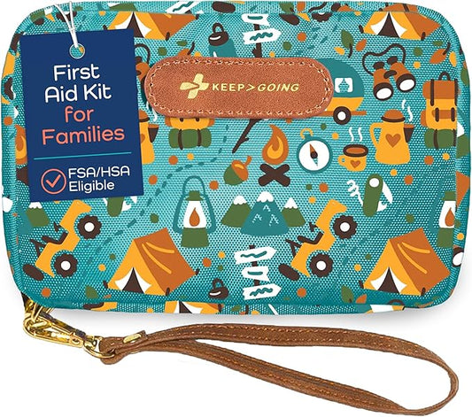 KeepGoing Travel First Aid Kit for Kids – 130 Pc. for Car, Home, Purse, Diaper Bag & Backpack with Latex-Free Bandages - Mini First Aid Kit Travel Size TSA-Approved