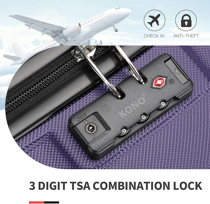 Kono Carry On Luggage Set Lightweight Airline Approved Carry On Suitcase with TSA Lock Spinner Wheels Durable Luggage Hardside Purple