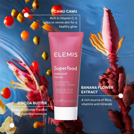 ELEMIS Superfood Midnight Facial 15ml, Travel Size, Moisturizer Face Cream, Hydrating Face Moisturizer for Dry Skin, Firming Facial Cream, Camu Camu & Vitamin C Cream