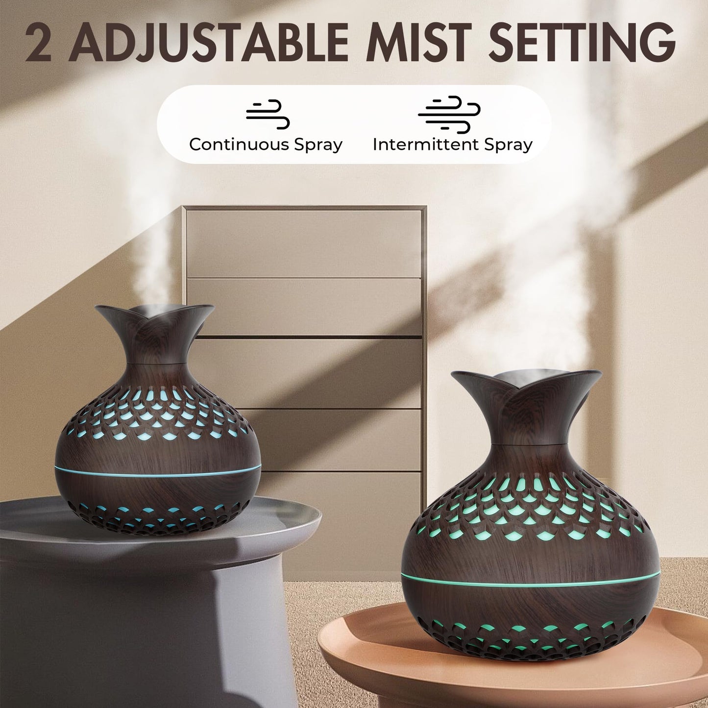 Mini Humidifier for Desk Bedroom Indoor Plant, 300ml Aromatherapy Diffuser Humidifier for Office Small Room, Quiet Colorful Night Light, Essential Oil Diffuser