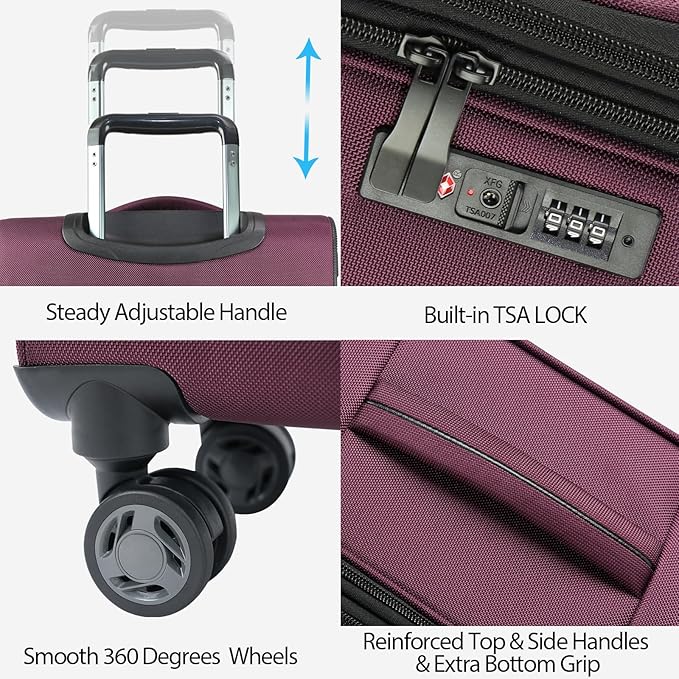 KROSER Softside Expandable Carry On Luggage with Spinner Wheels & Built-in TSA Lock, Durable Suitcase Rolling Luggage with USB Port, Carry-On 20-Inch, Burgundy