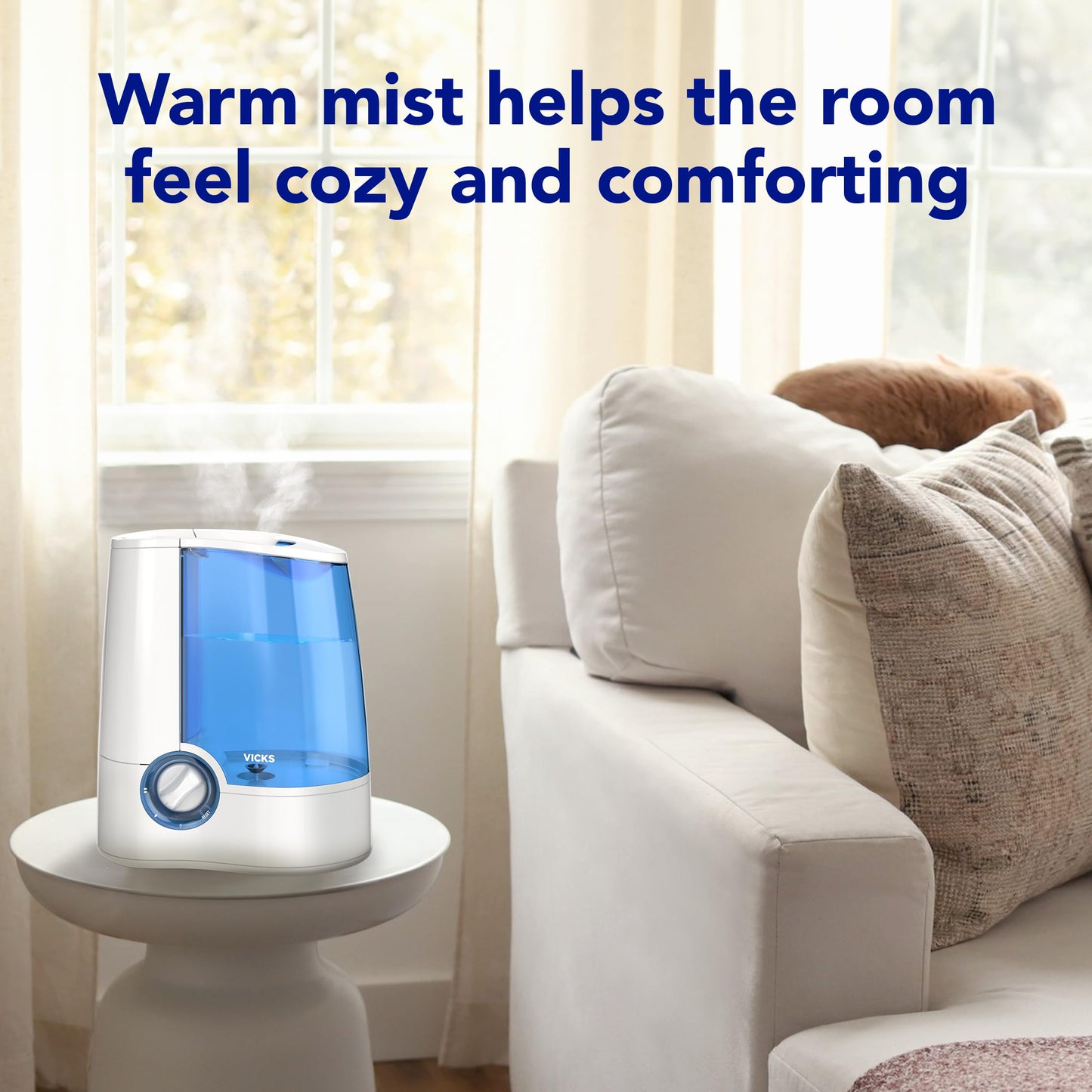 Vicks Warm Mist Humidifier - Air Humidifier for Bedroom, Home & Large Room, Baby, Kids and Adults Soothing Steam Vaporizer for Cough, Congestion, Allergies & Dry Air, VapoSteam Compatible