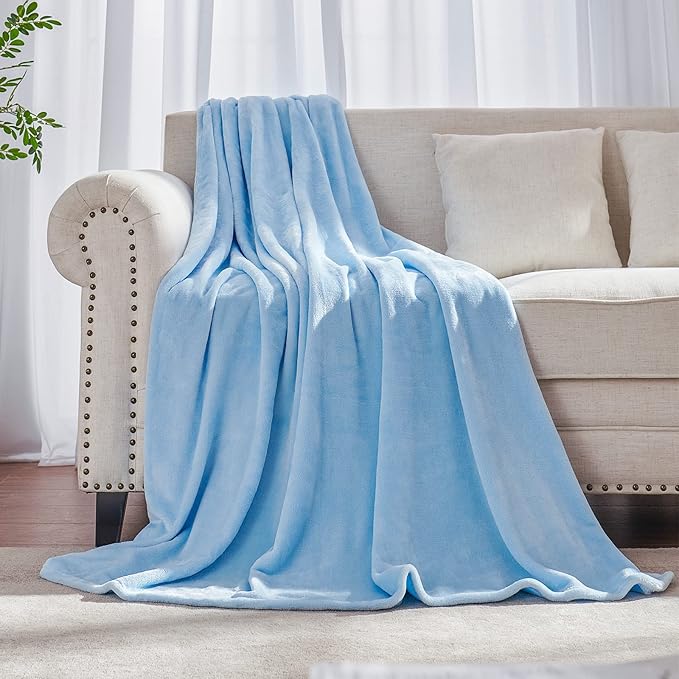 JIAHANNHA Flannel Fleece Blanket Twin Size(60 by 80 Inches),Light Blue Throw Blanket for Couch Sofa Bed 280GSM,Super Soft Plush Cozy and Lightweight Warm Bed Blanket for All Season
