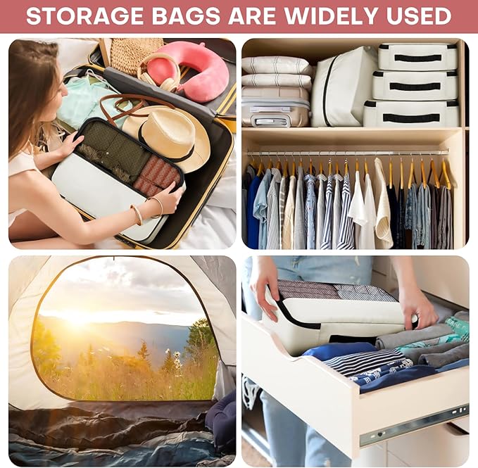 8 PCS Compression Packing Cubes for Travel Women, Compression Bags Organizer for Luggage Space Saving Travel Essentials and Carry on, Luggage Organizer Bags for Suitcase - Beige