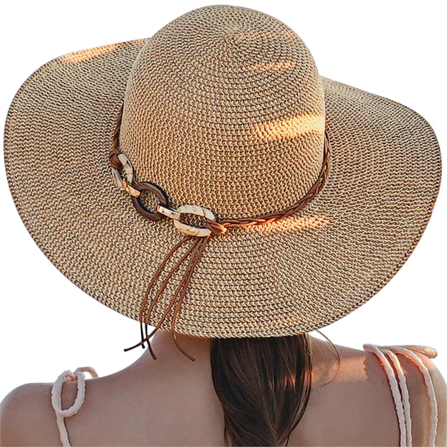 Beach Hats for Women - Sun Hat Womens, Wide Brim Straw Womens Sun Hat with Wind Lanyard Roll Up, Foldable Beach Hat UV Protection