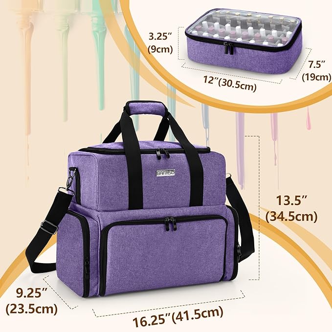 BAFASO Nail Polish Organizer Holds 80 Bottles (15ml - 0.5 fl.oz) and a UV Nail Lamp, Nail Polish Case with 2 Removable Pouches and Manicure Tools Storage Sections (Patented), Purple