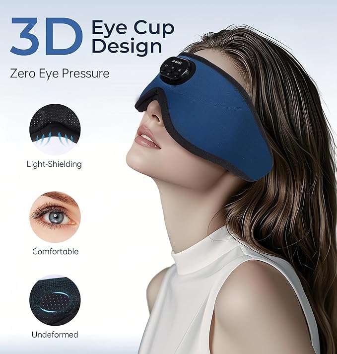 LC-dolida 5.4 Bluetooth Sleep Mask with White Noise,Sleep Headphones,Bluetooth Wireless Music Eye Mask, Ideal for Travel, Night Work, Side Sleeping and Office Use for Both Men and Women(Dusty Cyan)