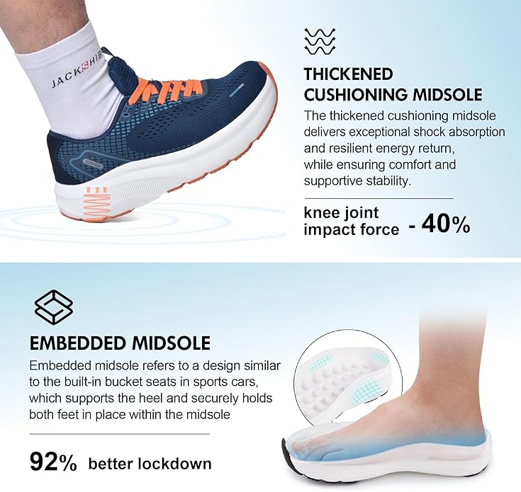 JACKSHIBO Wide Toe Box Shoes for Men Arch Support Shoes Wide Width Sneakers for Running Walking Athletic Tennis Orthopedic Plantar Fasciitis Workout with Thick Cushioned Zero Drop Sole