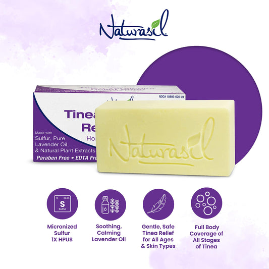 Naturasil Tinea Versicolor Treatment Max-Strength 10x Soap | Antifungal Micronized Sulfur | Stops Tinea, Pityriasis, Candida, Ringworm Jock Itch & Irritation | Fast Acting Adult & Kid Safe | 4 oz Bar