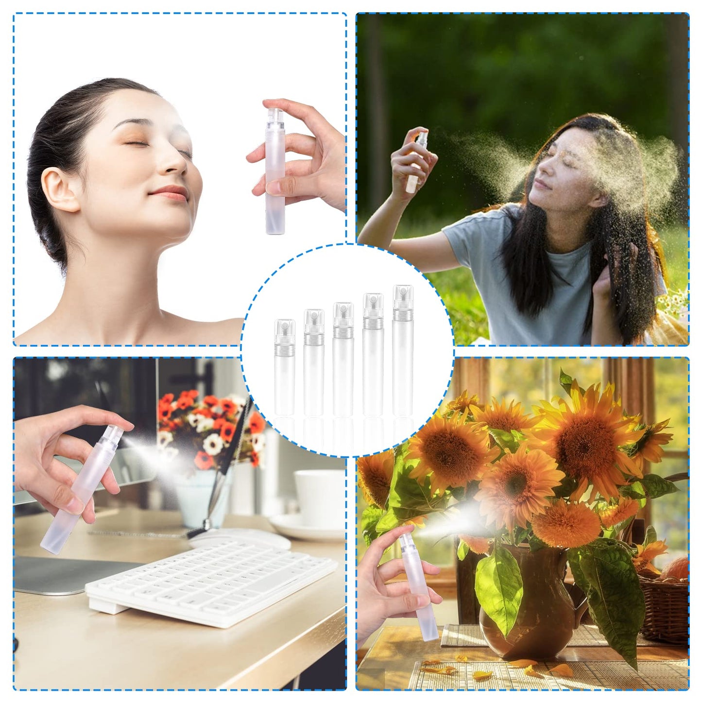Vin Beauty 5pcs Perfume Plastic Mini Spray Bottles for Travel Mister Small Empty Spritzer Bottles Sample Containers for Hair Face Plants