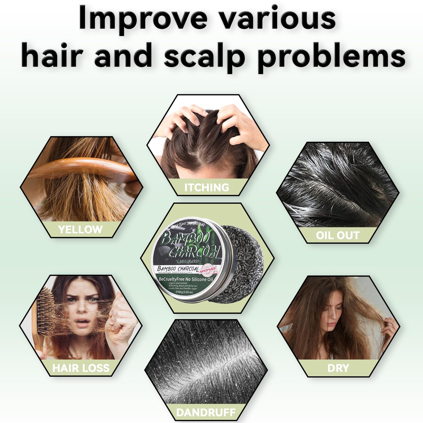 Loobexery 2PCS Bamboo Charcoal Shampoo Bar for Gray Hair, Black Soap for Gray Hair Natural Organics Shampoo and Conditioner Bar for Thinning Hair for Men & Women (Bamboo Charcoal)