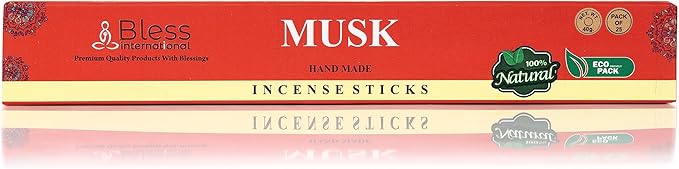 Bless-Musk 100%-Natural-Handmade-Hand-Dipped-Incense-Sticks Organic-Chemicals-Charcoal-Free Purification-Relaxation-Positivity-Yoga-Meditation Best-Woods-Scent (25 Sticks (1.4 OZ))