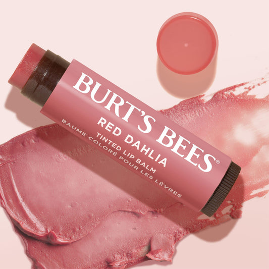 Burt's Bees Lip Tint Balm with Long Lasting 2 in 1 Duo Tinted Balm Formula, Color Infused with Deeply Hydrating Shea Butter for a Natural Looking Buildable Finish, Fiery Red Dahlia (2-Pack)