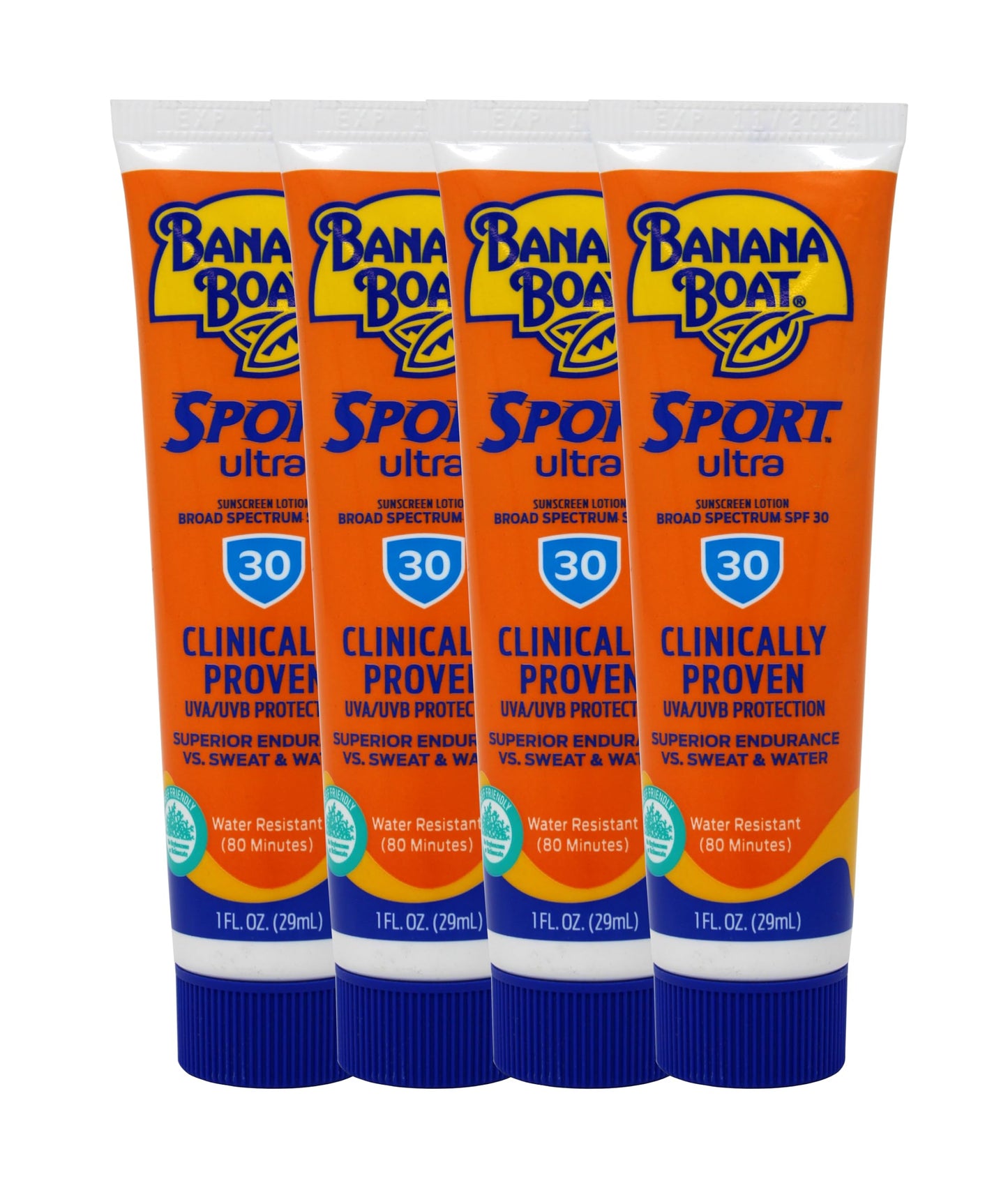 Banana Boat Sport Performance Sunscreen Lotion, SPF 30 1 oz (29 g) (Pack of 4)