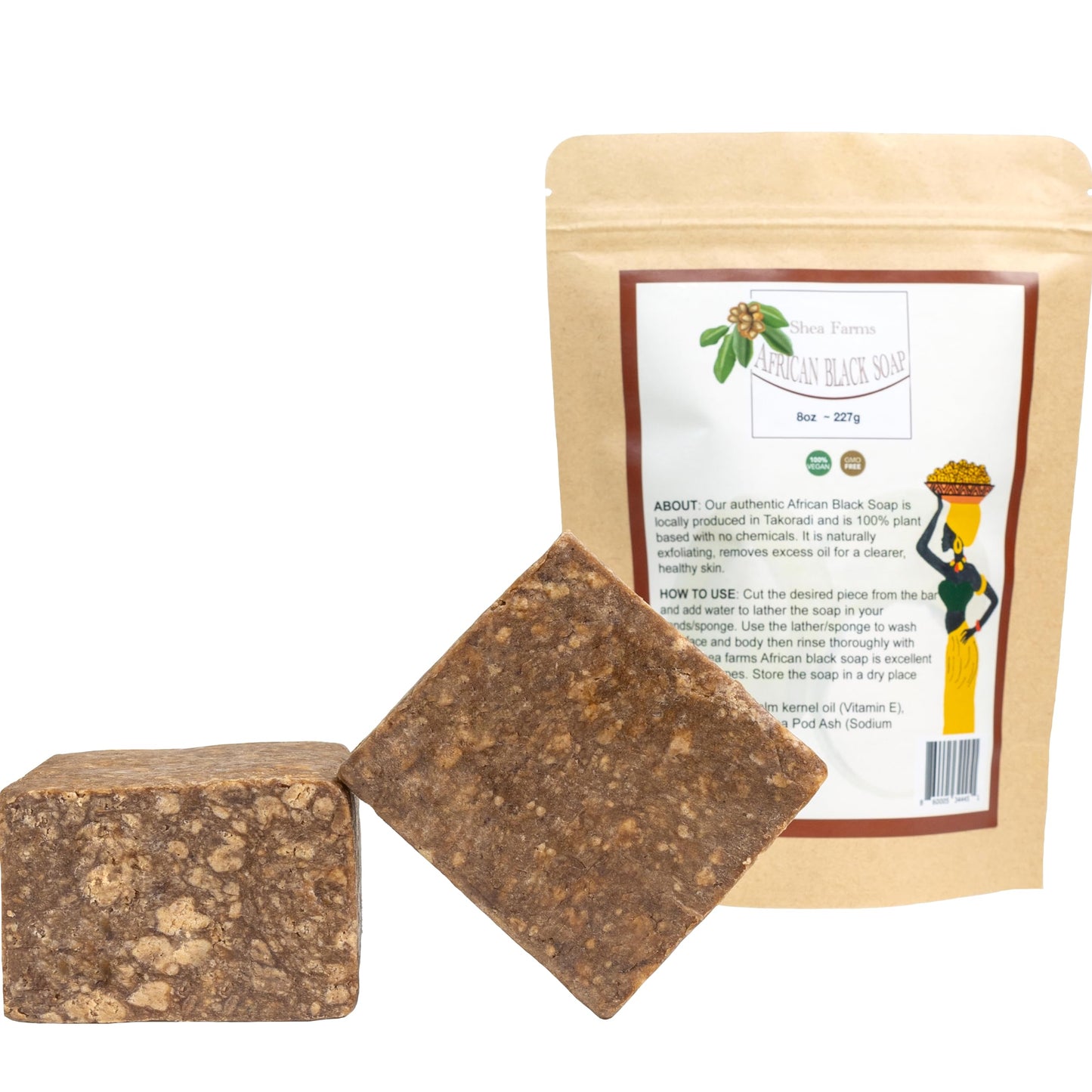Shea Farms - Raw African Black Soap, 8oz Bar – Deep Cleansing Natural Black Soap for Acne, Dark Spots, Ring Worm, Eczema - Cruelty Free Face & Body Wash - Guaranteed 8oz Bar