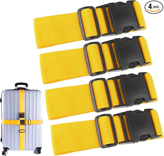 4Pcs Luggage Straps for Suitcase Travel Accessories TSA Approved, 80In Long Belts to Keep Your Suitcase Secure, Adjustable Bag Straps with Quick-Release Buckle for Travel Bag Closure, Yellow