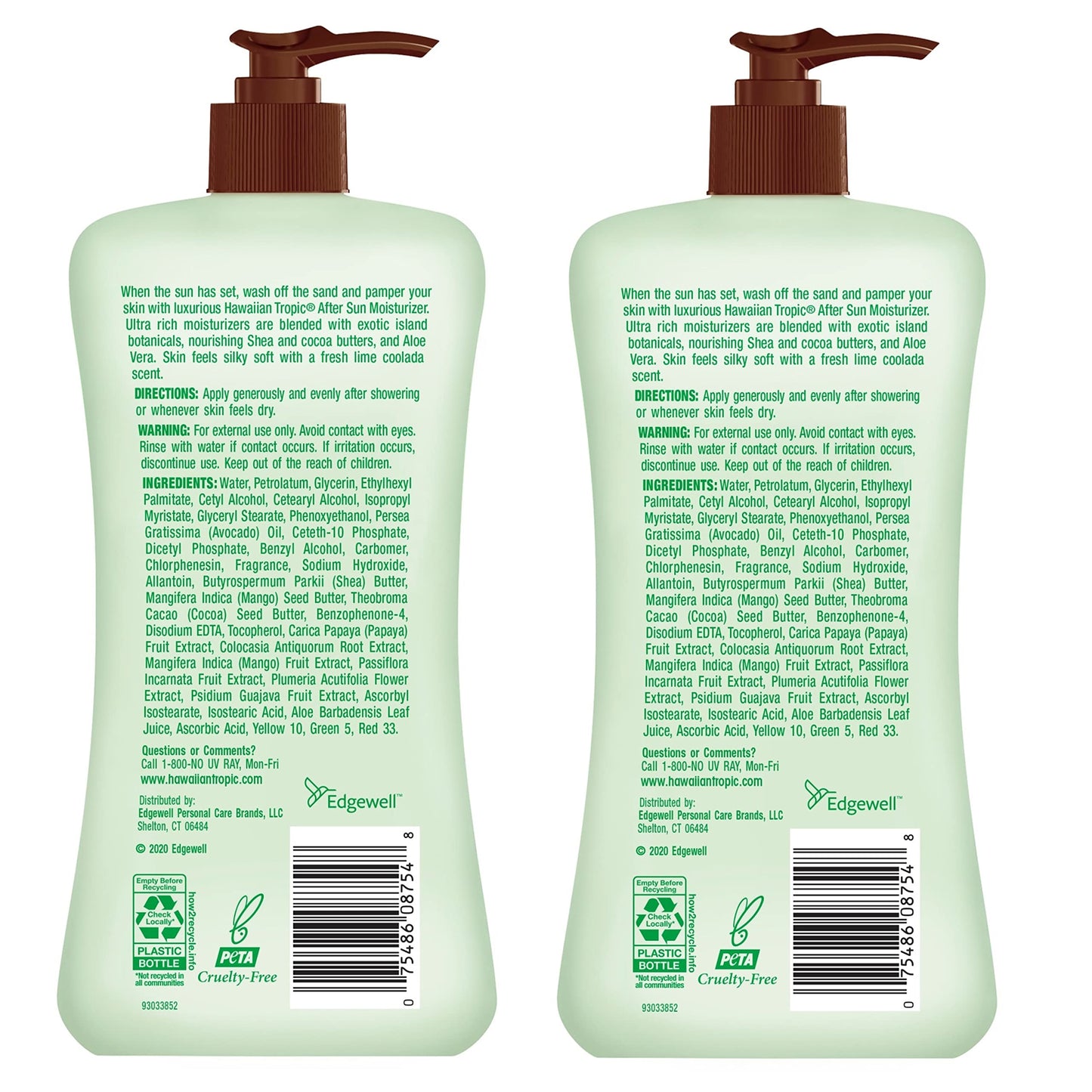 Hawaiian Tropic Lime Coolada After Sun Lotion | After Sun Care, Skin Care, Daily Moisturizing Lotion with Aloe, Cocoa Butter & Shea Butter, 16oz each Twin Pack