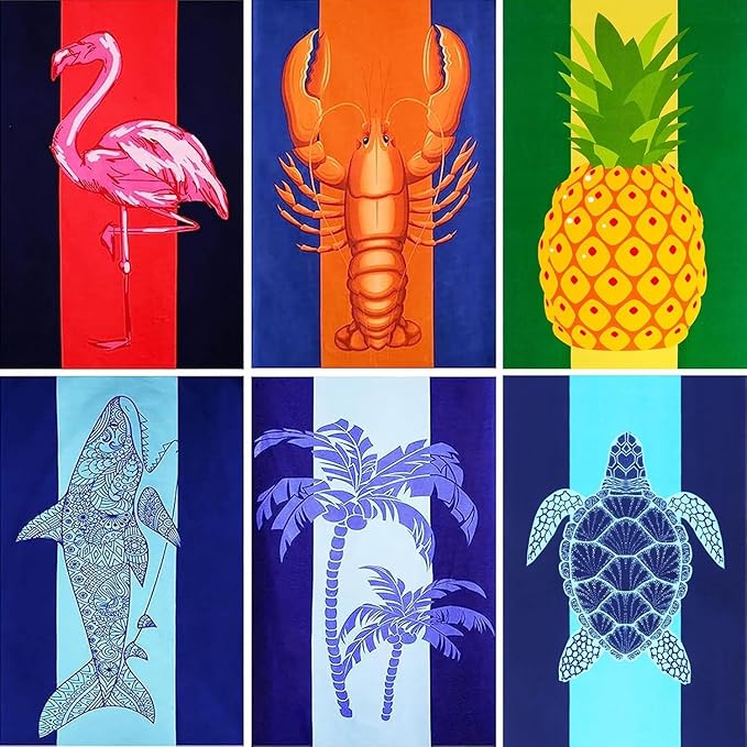 6 Packs Oversized Terry Beach Towel Set 36 x 72 Soft Thin Extra Large Big Pool Camping Swim Bulk Towels Blanket Clearance XL Travel Adult Essentials Cruise Accessories Must Haves Vacation Necessities