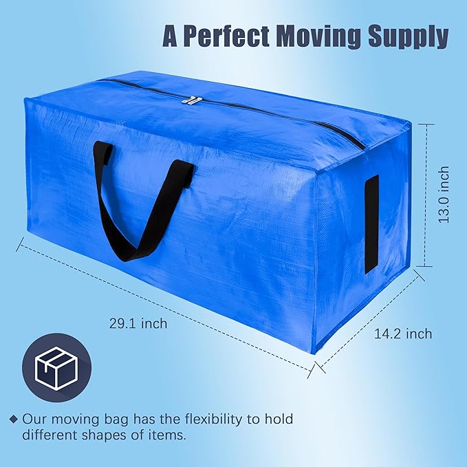 8 Pack Large Strong Moving Bags with Zippers & Carrying Handles - Water-Resistant - Heavy Duty Storage Tote for Space Saving, Fold Flat, Alternative to Moving Box (Multicolored)