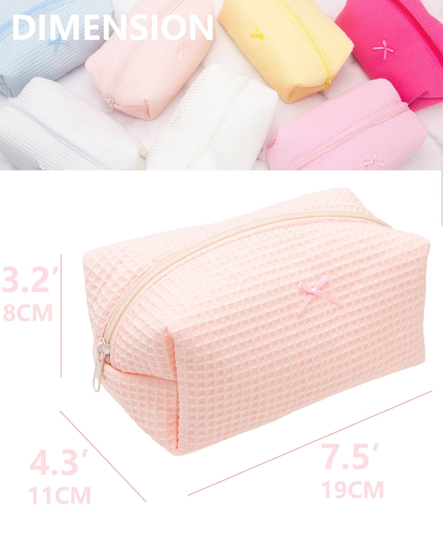 Cozy Makeup Bag Travel Cosmetic Bag for Women Soft Toiletry Bag Aesthetic Makeup Organizer Portable Large Zipper Pouch for Skincare Beauty Accessories Brushes Waffle Check Light Pink