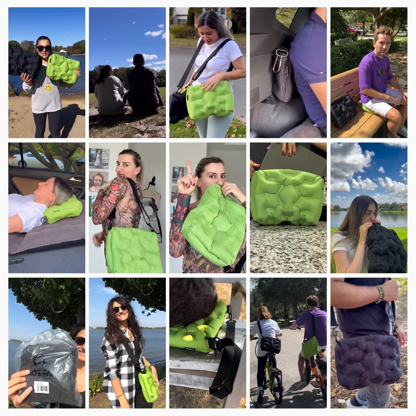 ATEPA 4-in-1 Travel Cushion, Ultralight Portable Inflatable Pillow Seat Cushion Neck & Back Support Travel Bag with Zippered Protection & Convertible Strap for Airplane Camping Backpacking, Black