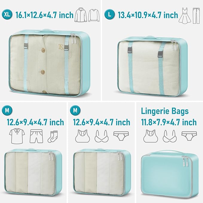 4-Piece Packing Cube Set - Lightweight Luggage Organizers for Travel, Vacation and Suitcases - Durable Accessories with Compression