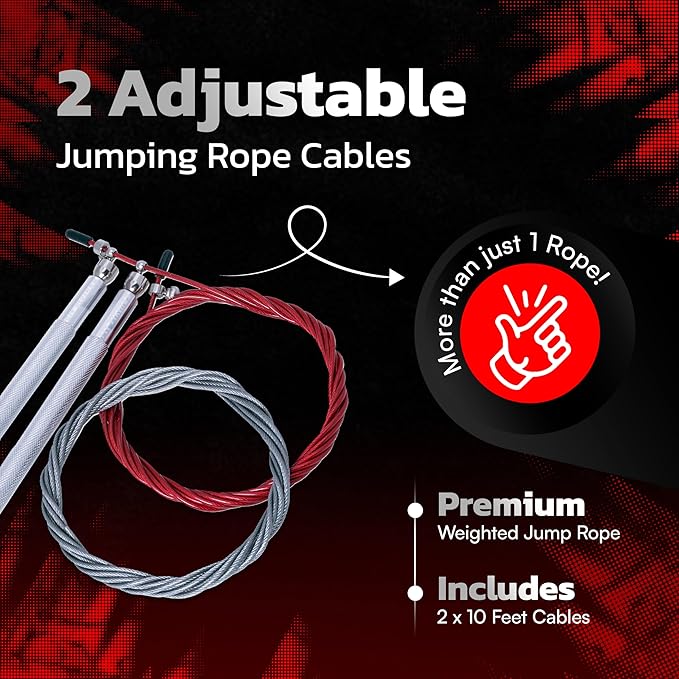 Jump Ropes for Fitness with 2 Jumping Rope Cables - Speed Jump Rope for Men and Women - Adjustable Skipping Rope - Speed Rope for CrossFit, Boxing, Exercise - Indoor and Outdoor Workout Essentials