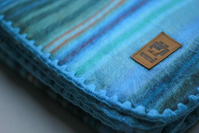 Alpaca Wool Blanket - Twin Size Bed Blanket - Alpaca Throw - Best Gift & Warm Throw, Lightweight, Couch or Camp- Outdoor - 75 x 38 Inches (Light Turquoise)