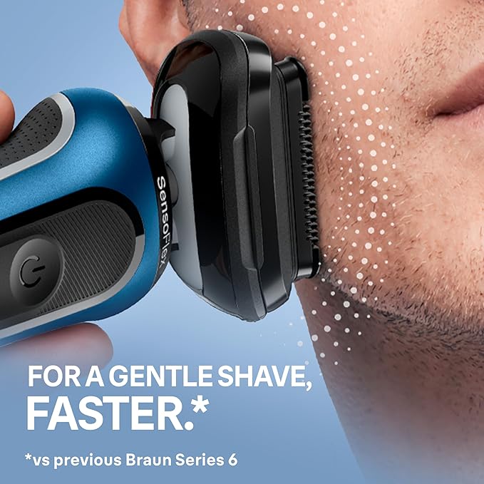 Braun Electric Shaver for Men, Series 6 6177cc, Wet & Dry Shave, Turbo & Gentle Shaving Modes, Foil Shaver, Blue
