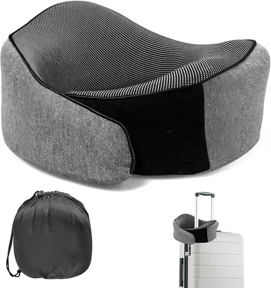 Travel Pillow, 100% Pure Memory Foam Travel Neck Pillow Airplane Neck Support Ergonomic Design for Traveling Suitable for Airplanes,Offices and Cars-Dark Grey