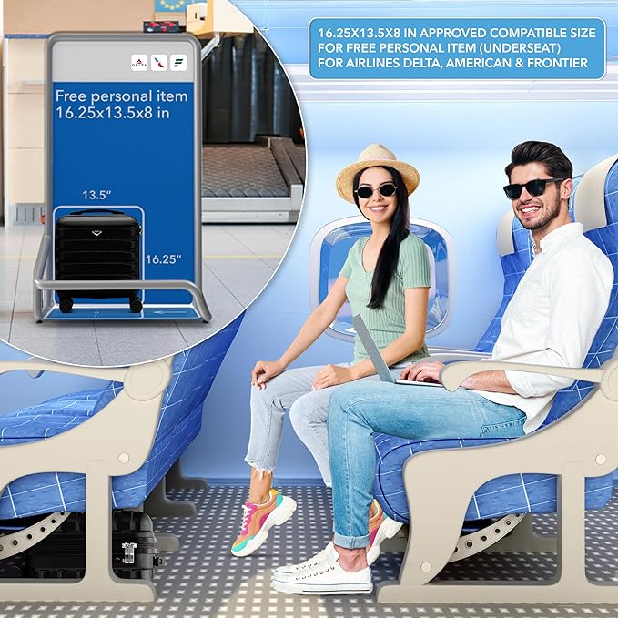 Carry On Suitcase Hardside TSA Lock & USB Port Silent Double Spinner Wheels Maximum Underseat Carry-On Bag For Virgin & South West Approved Airlines( 16.25x13.5x8" ,Black )