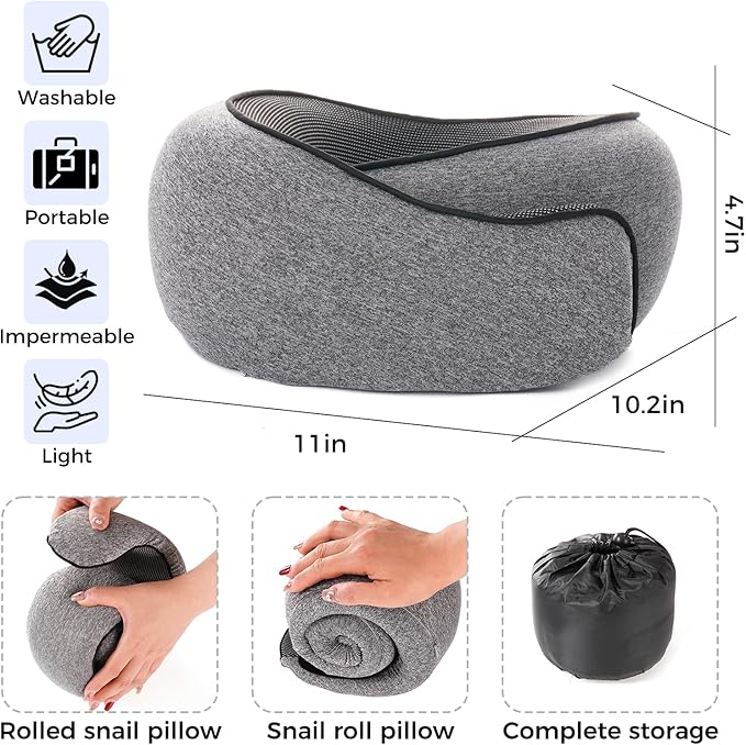 Travel Pillow,Travel Neck Pillows for Airplanes,Comfortable Breathable Cover,Memory Foam 360 Degree Support Stowable Pillows,Ideal Accessory for Sleeping Offices and Cars(Gray)