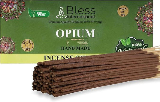 Bless-Opium 100%-Natural-Handmade-Hand-Dipped-Incense-Sticks Organic-Chemicals-Charcoal-Free Purification-Relaxation-Positivity-Yoga-Meditation Best-Woods-Scent (100 Sticks(5.25 OZ))