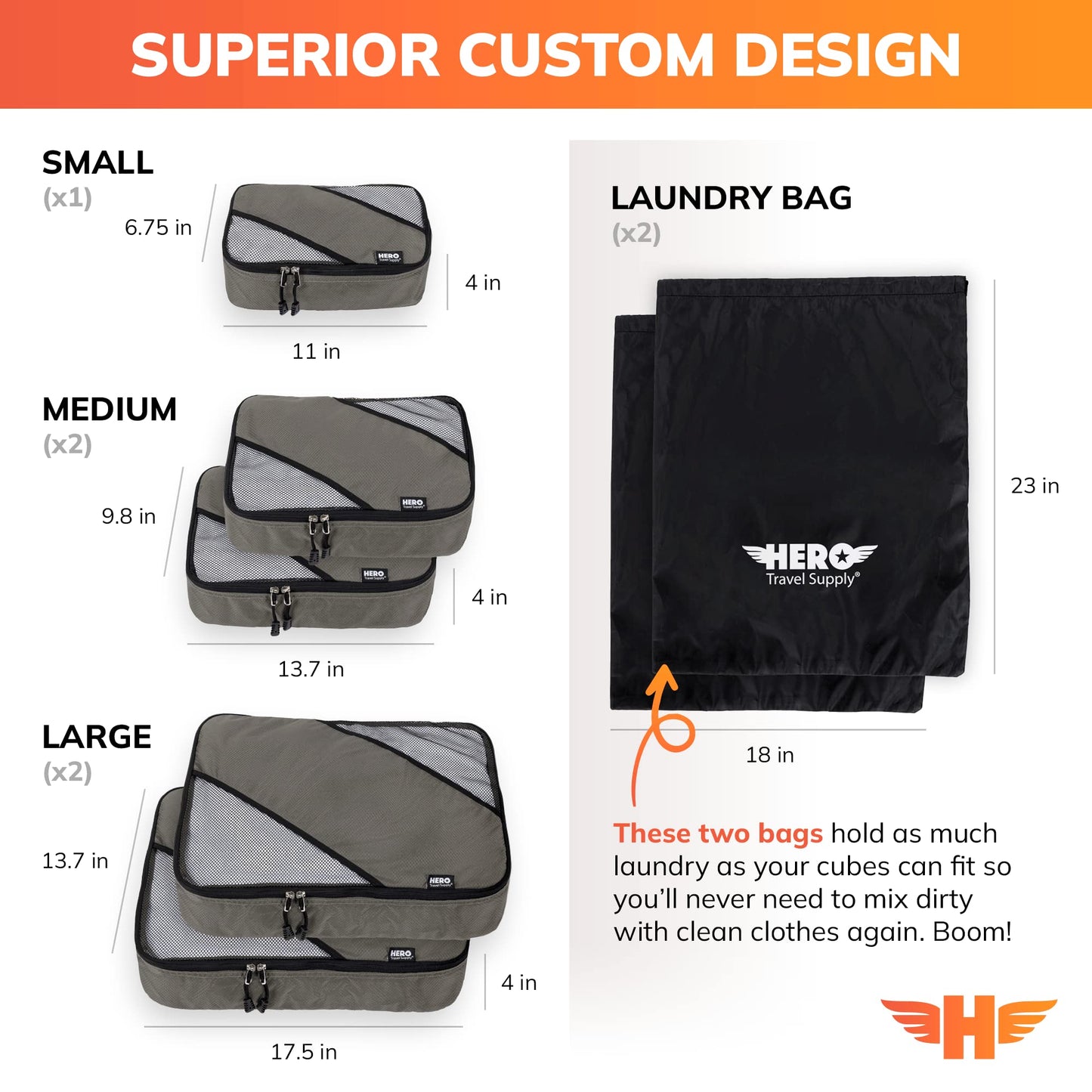 HERO Packing Cubes, (5 Set) Luggage Organizers with 2 Laundry Bags