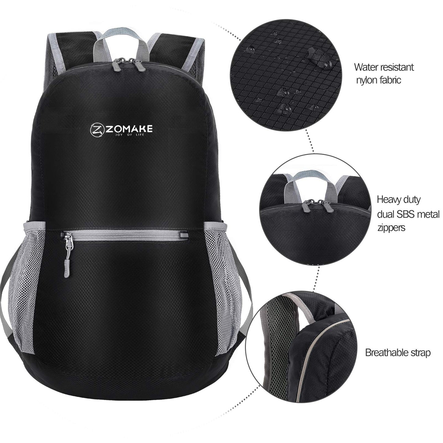 ZOMAKE Ultra Lightweight Hiking Backpack 20L, Packable Small Backpacks Water Resistant Daypack for Women Men(Black)