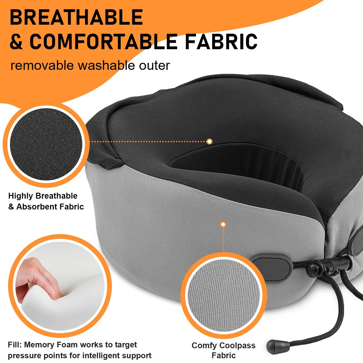 Vzpeun Neck Pillow for Travel - Hooded Memory Foam Plane Pillow for Airplane, Office, Cars Sleeping, Road Trip, Long Flights, Portable Plane Accessories, Includes Eye Mask & Earplugs Blue