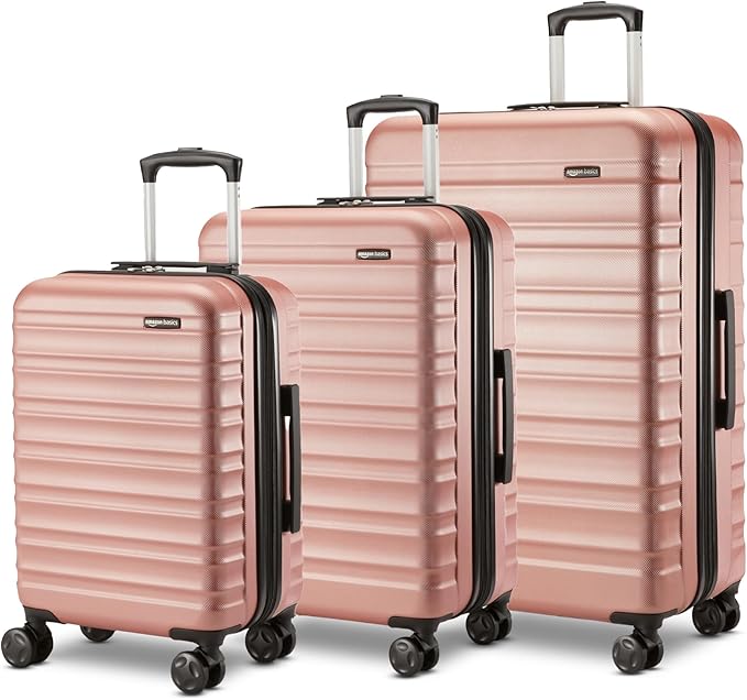 Amazon Basics 3-Piece Set (21", 26", 30"), Hardshell Suitcases With Wheels, Expandable For Up to 25% More Space, With Scratch-Resistant Surface, Four Multi-directional Wheels, Rose Gold