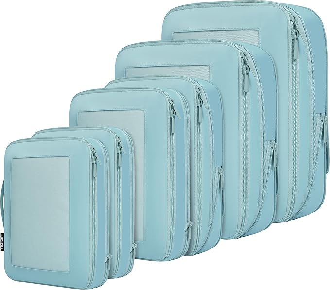 BAGAIL 4 Set/6 Set/8 Set Compression Packing Cubes Travel Accessories Expandable Packing Organizers (Square Mesh, 06-Dusty Blue)