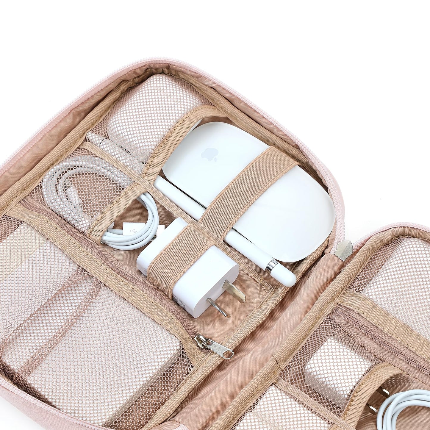 NISHEL Travel Cord Organizer Case, Tech Electronic Bag, Essentials for Charger, Cable, Phone, Hard Drive, USB, SD Card, Pink
