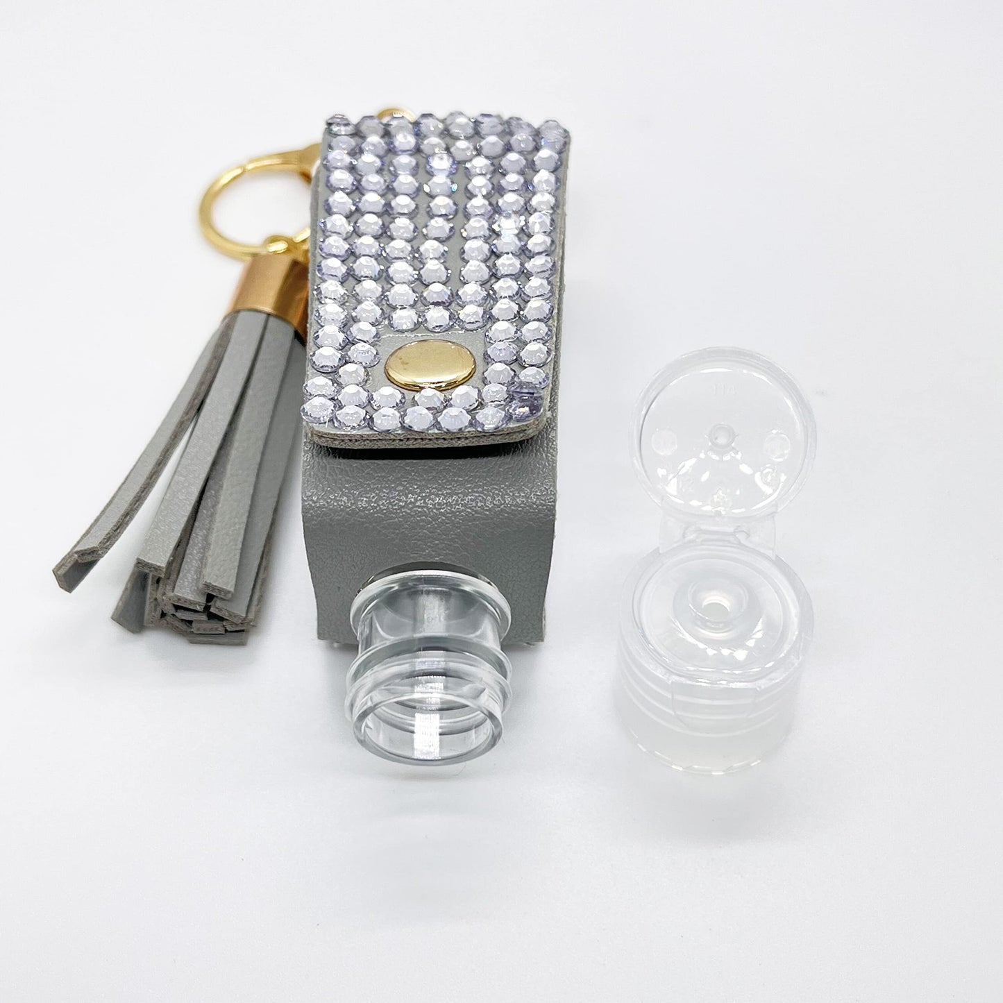 2pcs/1oz Bling Travel Bottle Case with Keychain,Mini Travel Bottles for Alcohol,Toner, Hand Sanitizer,Small Refillable Containers Portable for Handbag, Purse,Outdoor Camping Traveling (Black And Grey)