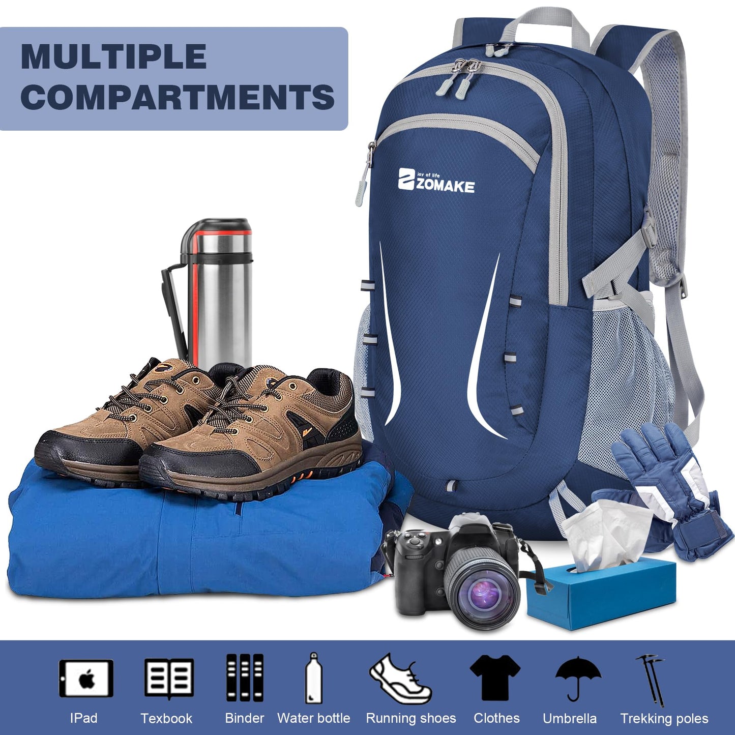 ZOMAKE Lightweight Packable Backpack 35L, Foldable Backpacks Water Resistant Collapsible Light Daypack for Hiking(Navy Blue)