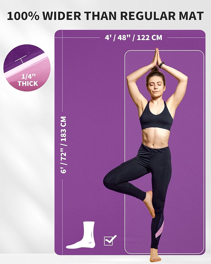 CAMBIVO Large Yoga Mat (6'x 4'), Extra Wide Workout Mat for Men and Women, Yoga Mat Thick 1/3 &1/4 Exercise Mats for Home Workout, Yoga, Pilates (Black,1/4 inch)