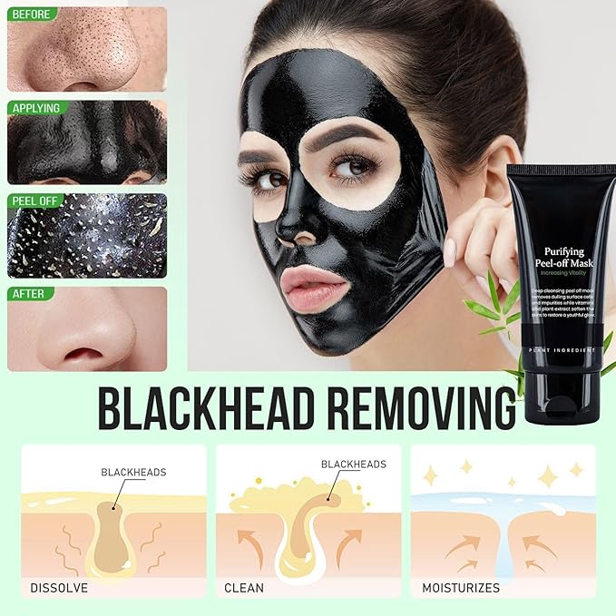 Blackhead Remover for Face - Peel Off Black Mask, Charcoal Mask, Nose Blackhead Pore Remover Deep Cleansing Blackhead Pores Acne