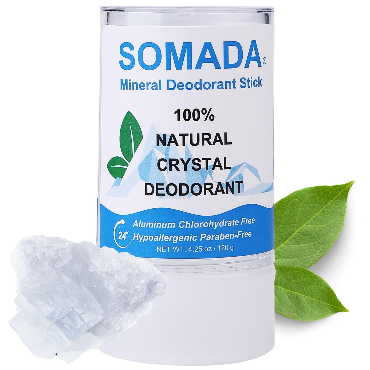 Crystal Deodorant Stick for Women and Men, 4.25 oz/120g - 100% Natural Alum Salt Stone Rock - Unscented Mineral Rock