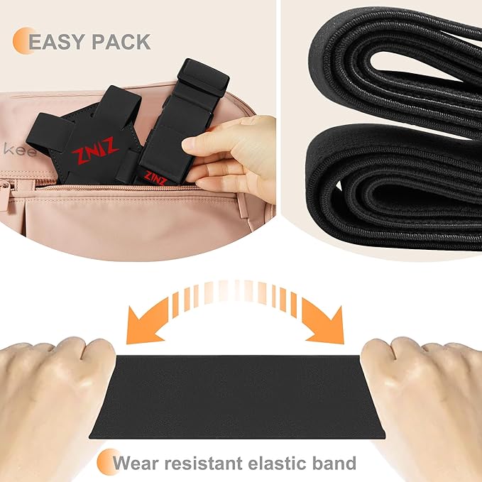 2-Pack Elastic Luggage Straps with Suitcase Bungee, Adjustable Bag Belt Travel Accessories -Black/Red