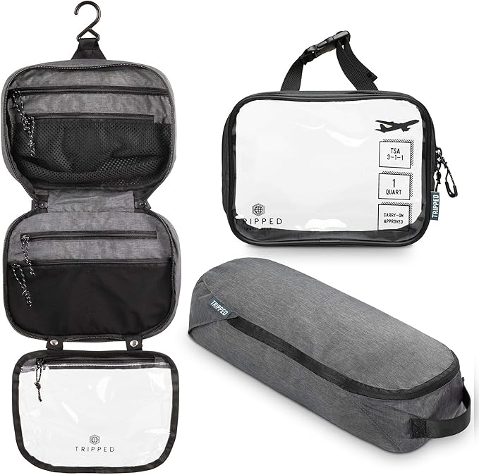 Toiletry Bag Kit Set: Hanging Travel Toiletry Bag + 311 TSA Cosmetic Liquid Bag + Ultralight Accessory Organizer Pouch
